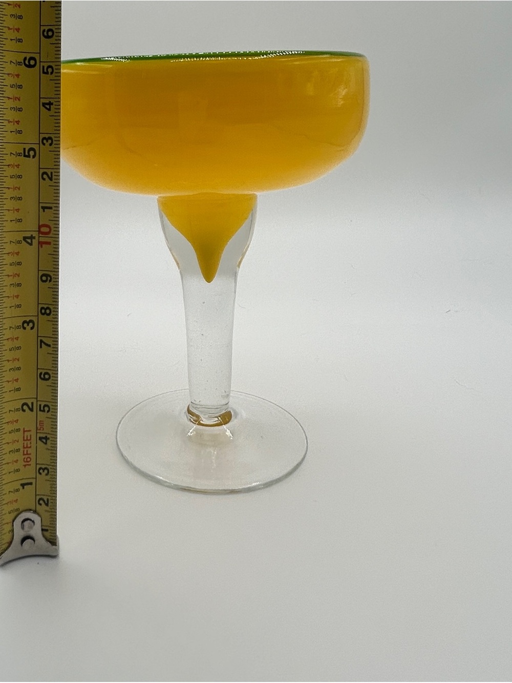 Handblown Yellow Glass Margarita Coupe with Green Rim - Picture 4 of 6